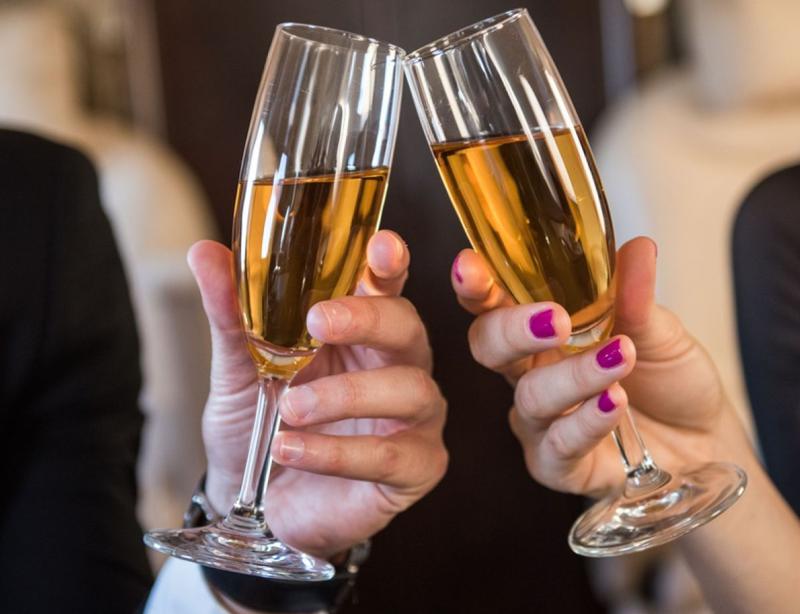 Celebration champagne on the flight